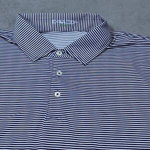 B Draddy Sport Polo Shirt Mens XL Performance Golf Stretch Blue White Stripes